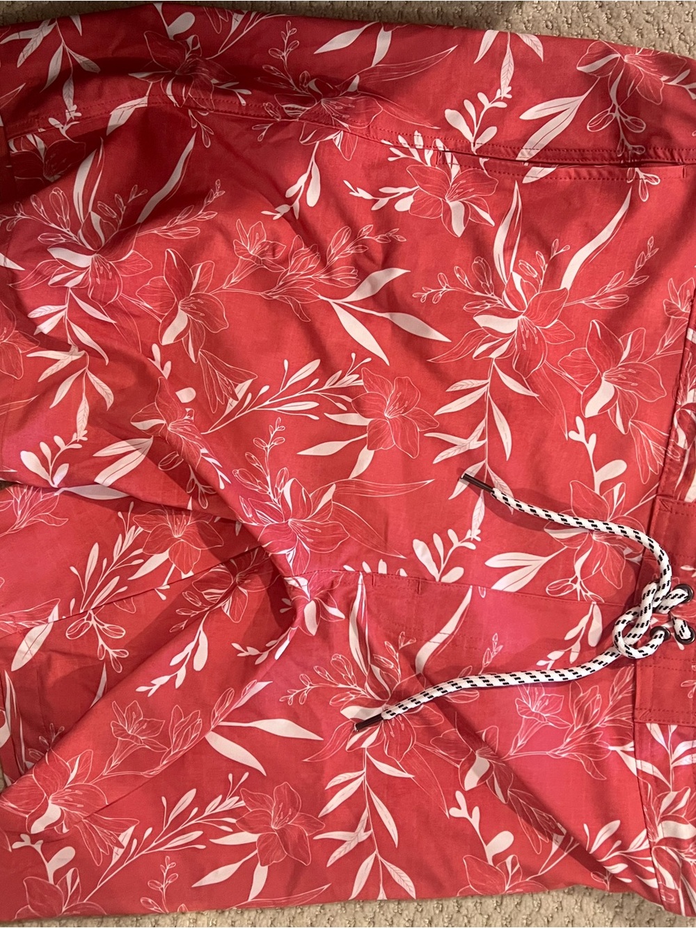 Source Unknown Men’s Coral Red Floral Swim Trunks